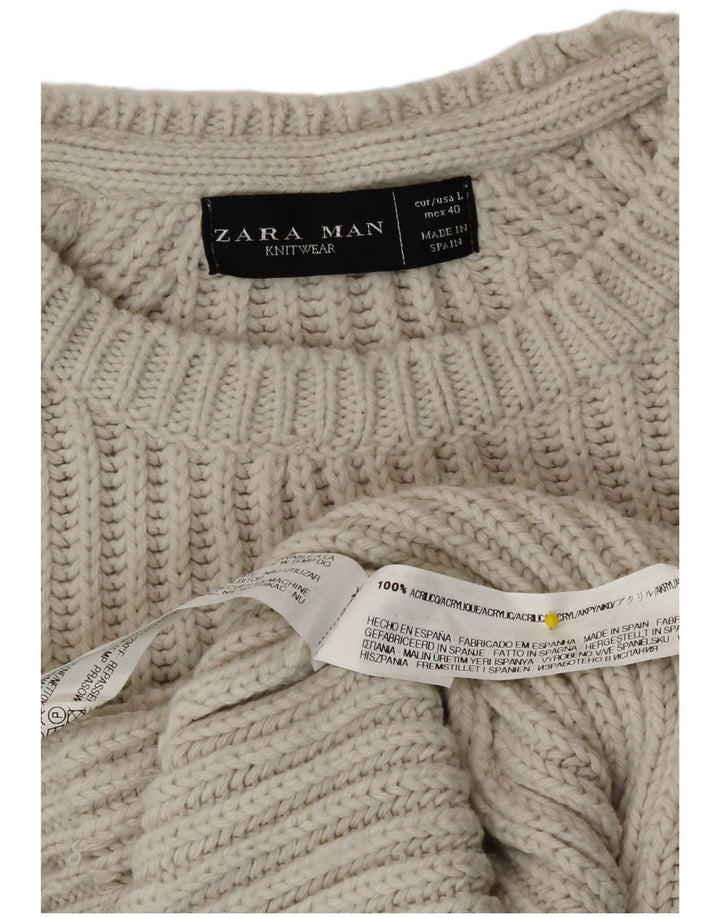 Zara Hombre Jersey De Cuello Redondo Jersey Grande Acrílico Gris
