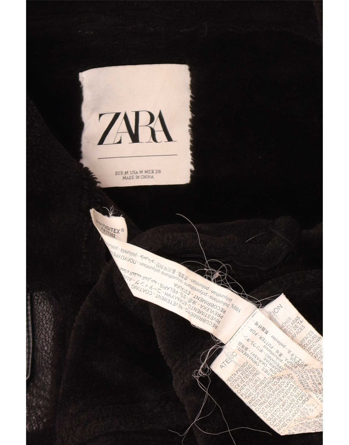 Zara Mujer Chaqueta Sherpa De Piel Sintética UK 44 Mediano Poliuretano Negro