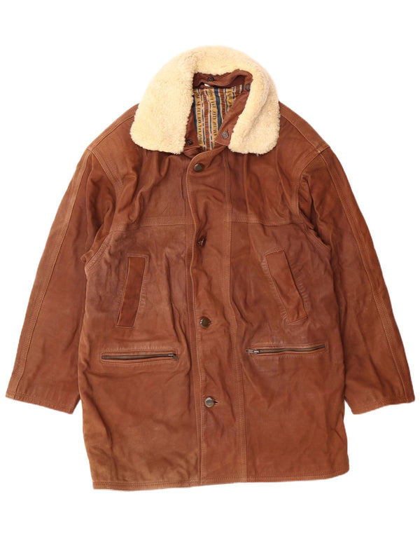 VINTAGE Abrigo de cuero para hombre IT 50 Marrón grande
