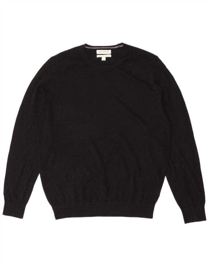 Autograph Jersey con Cuello Redondo para Hombre de Lana Merino Negra Grande