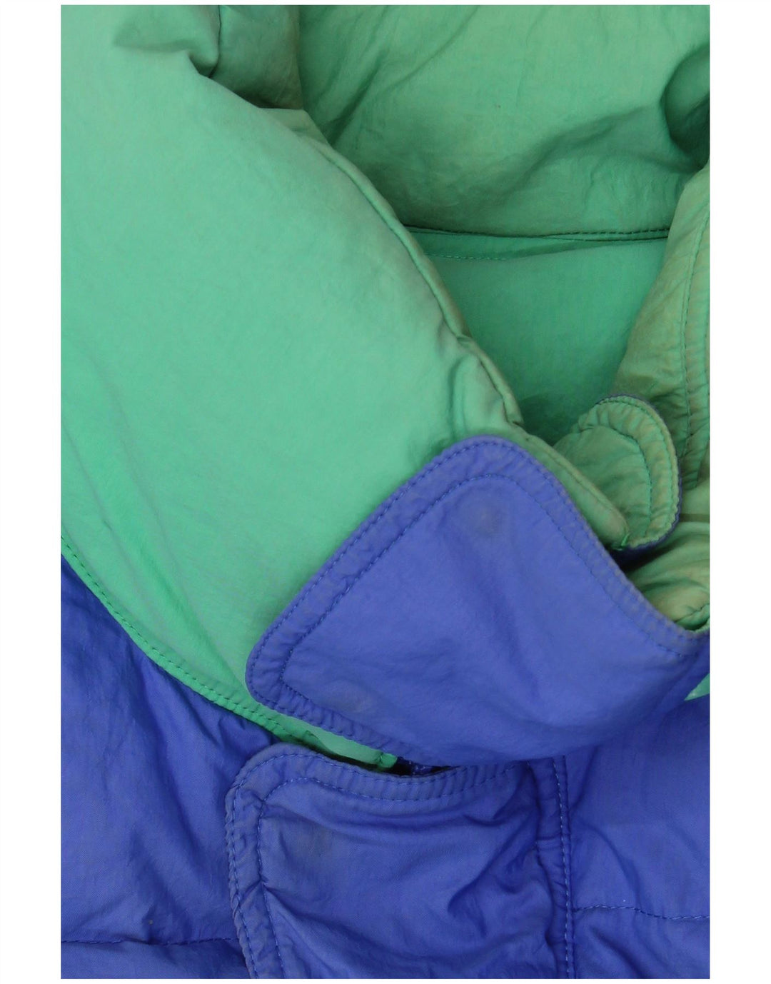 Vintage hombres chaqueta acolchada de gran tamaño Reino Unido 36 pequeño azul colorblock nylon