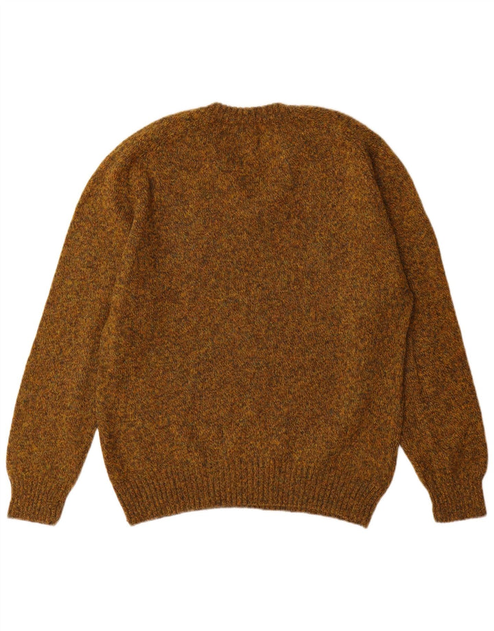 Vintage hombres V-cuello jumper suéter grande caqui moteado lana