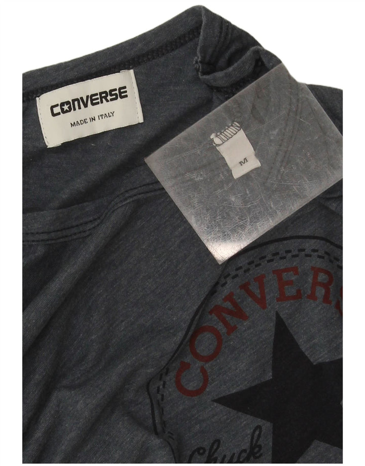 Converse Mujer Gráfico Top Manga 3/4 UK 14 Algodón Gris Medio