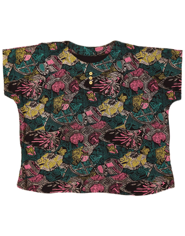 VINTAGE Blusa holgada para mujer Top UK 18 XL Geométrico multicolor