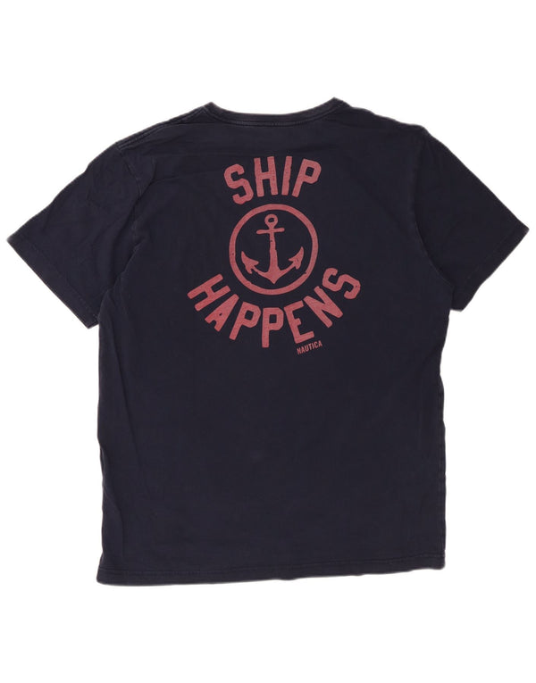 Nautica Camiseta gráfica para hombre Top grande de algodón azul marino