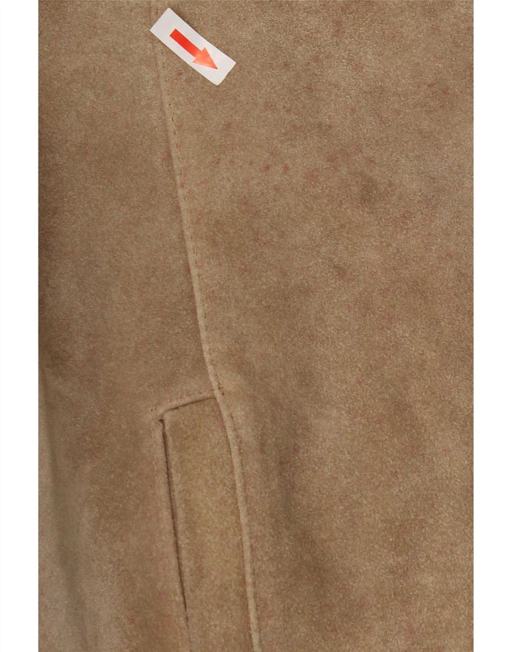 Vintage mujer ante bomber chaqueta EU 50 XL beige colorblock poliacrílico