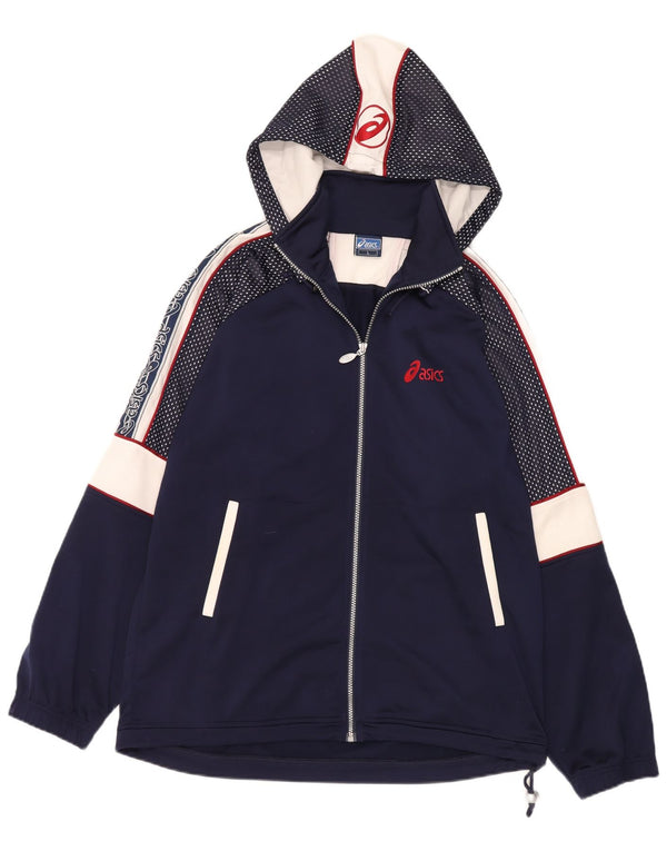 Asics Hombre Graphic Hooded Chándal Top Chaqueta Grande Azul Marino Colorblock