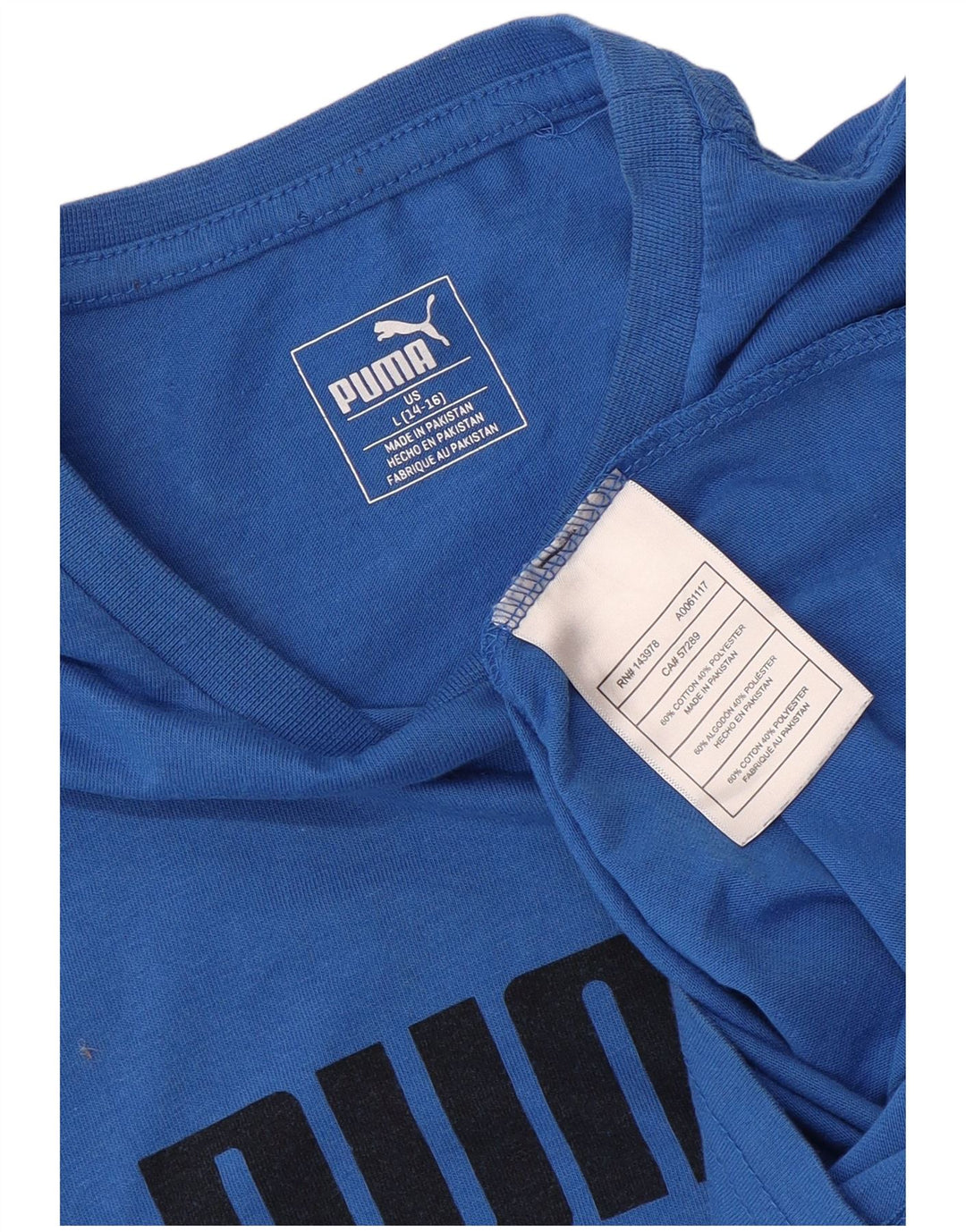 PUMA Boys Graphic T-Shirt Top 14-15 Years Large Blue Cotton