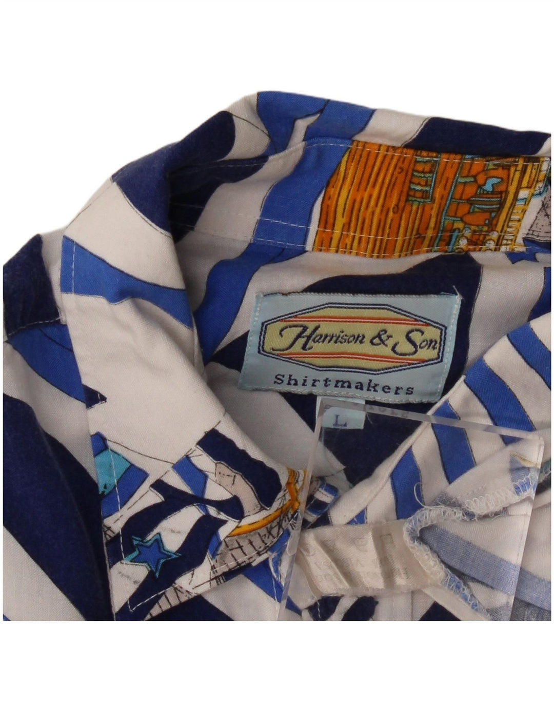 Harrison & Son Camisa de Manga Corta con Estampado Abstracto para Hombre Viscosa Azul Grande