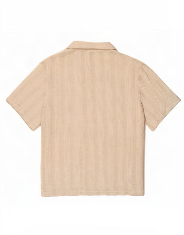 Zara Hombre Camisa De Punto De Manga Corta Grande Poliéster De Rayas Blancas