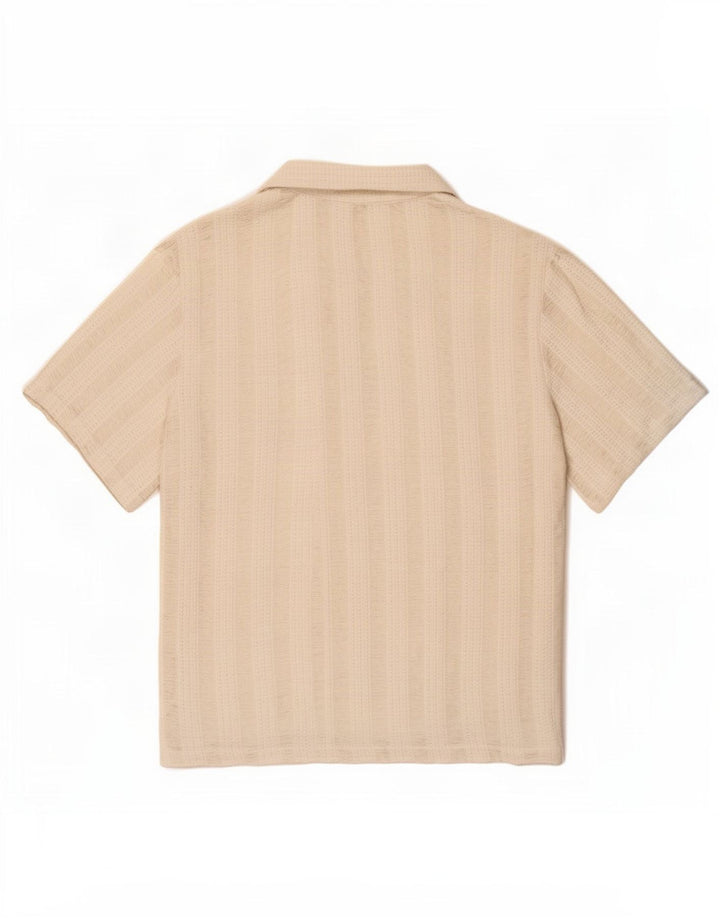 Zara Hombre Camisa De Punto De Manga Corta Grande Poliéster De Rayas Blancas