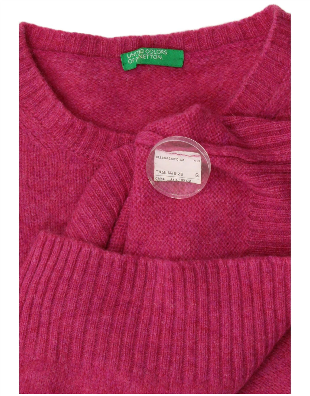 Benetton Jersey De Cuello Redondo Para Mujer UK 8 Small Rosa