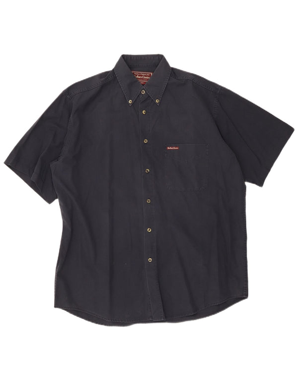 MARLBORO CLASSICS Camisa de manga corta para hombre grande azul marino algodón