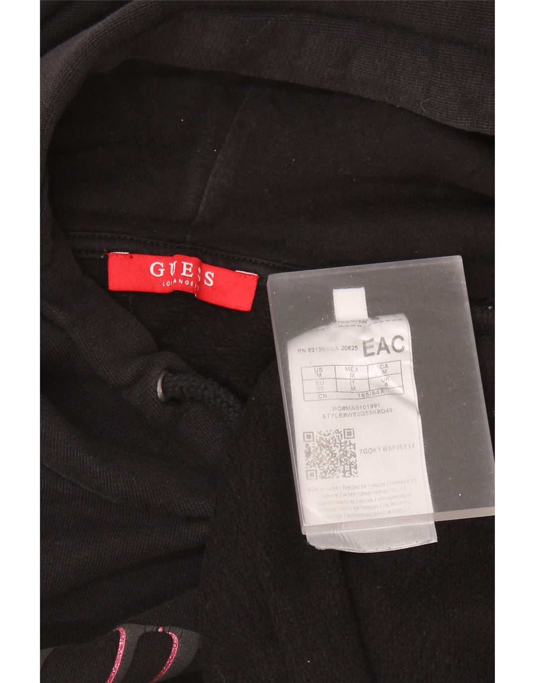 GUESS Jersey con capucha gráfico de manga 3/4 de gran tamaño para mujer UK 8 Small Negro