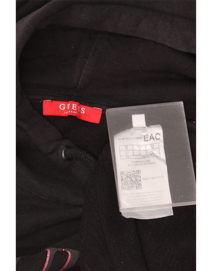 GUESS Jersey con capucha gráfico de manga 3/4 de gran tamaño para mujer UK 8 Small Negro
