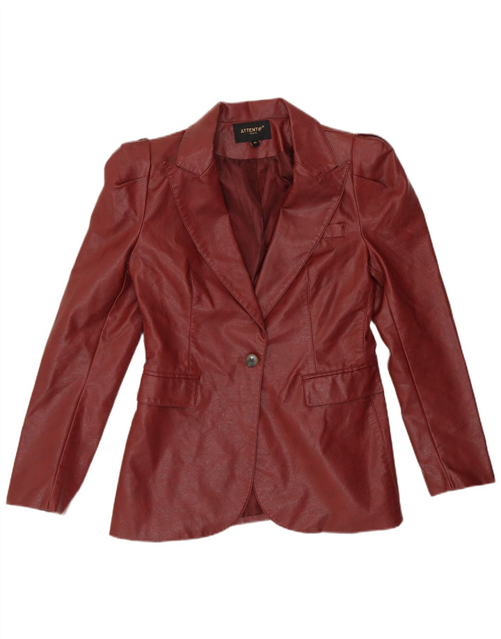 VINTAGE Womens 1 Button Faux Leather Blazer Jacket EU 38 Medium Burgundy