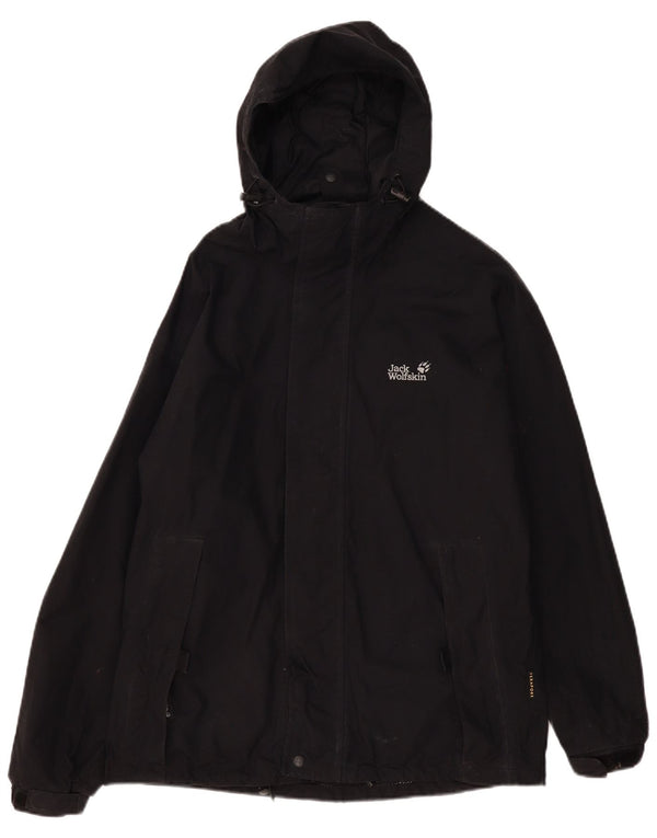 Jack Wolfskin Chaqueta impermeable con capucha para hombre UK 36/38 Medium Negro Poliamida