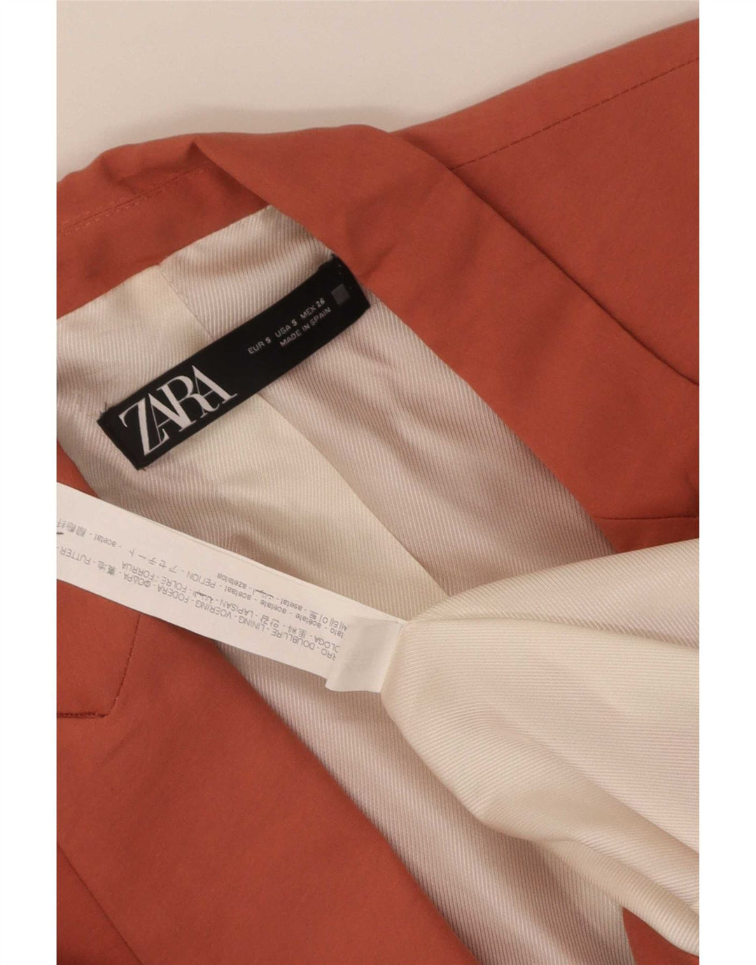 Zara Mujer Chaqueta Americana Abierta UK 10 Small Acetato Naranja