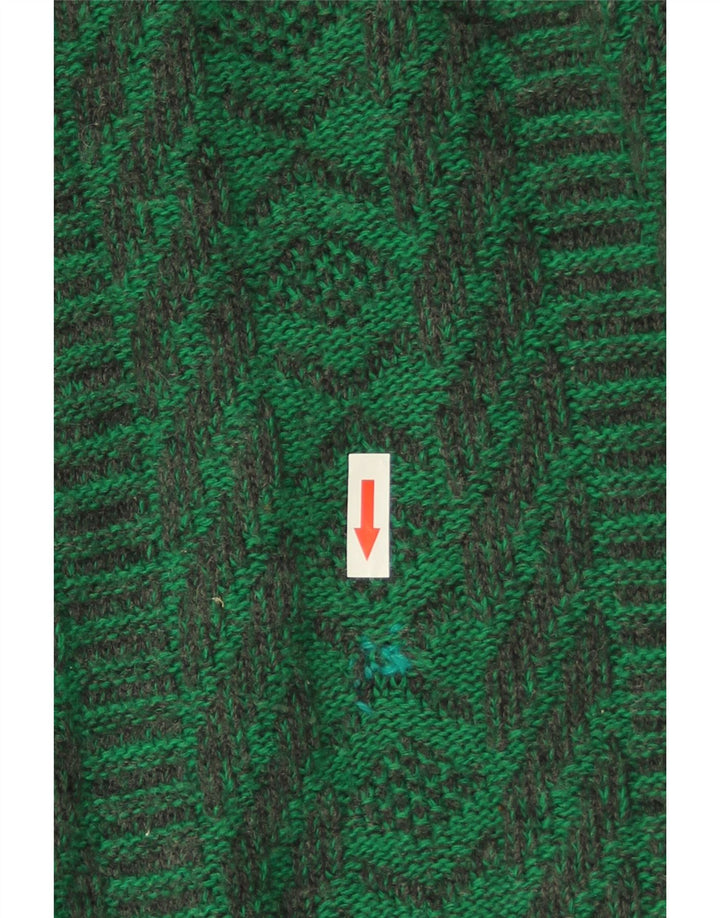 Vintage hombres cuello redondo jersey suéter medio verde geométrico