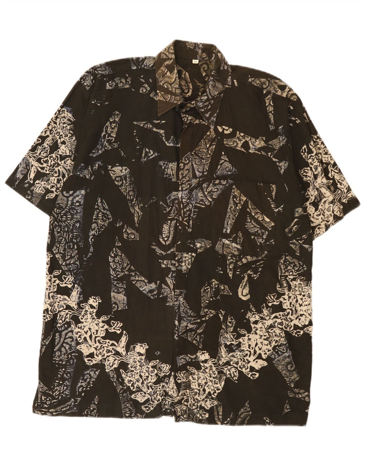 Camisa de manga corta con patrón abstracto vintage para hombre XL Caqui