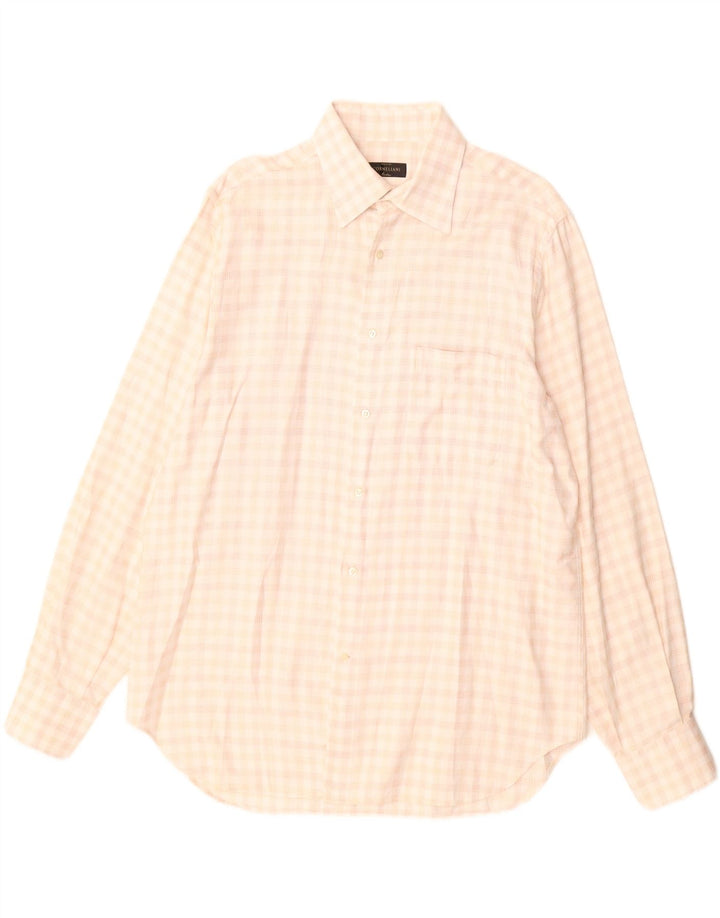 Corneliani Camisa Hombre Talla 42 16 1/2 Grande Beige Cuadros Algodón