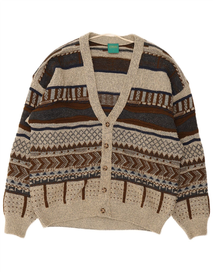 Canada Mens Cardigan Suéter Grande Gris Geométrico Acrílico