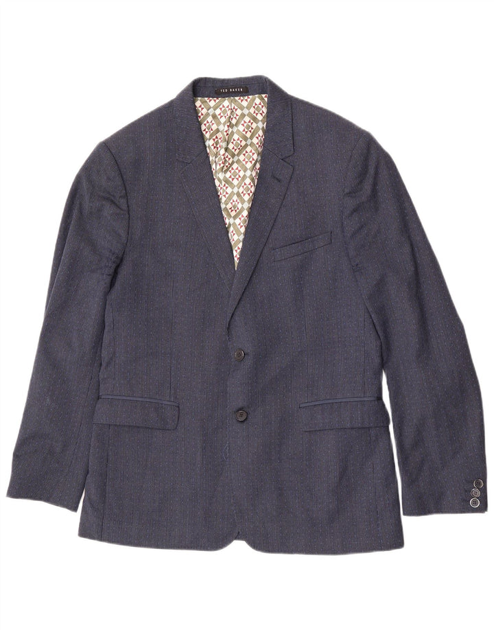 Ted Baker Chaqueta tipo blazer de 2 botones para hombre UK 42 XL Lana de pata de gallo azul marino
