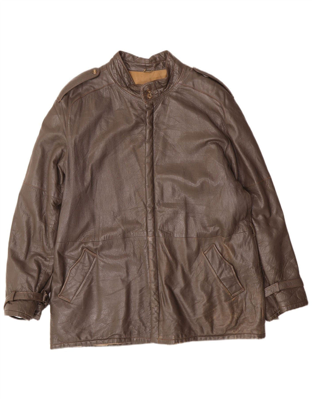 Vintage hombres chaqueta de cuero militar IT 56 3XL cuero gris