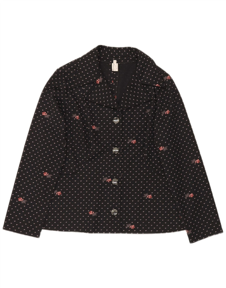 Romy Chaqueta Blazer de 4 Botones para Mujer UK 44 Grande Poliéster Floral Negro