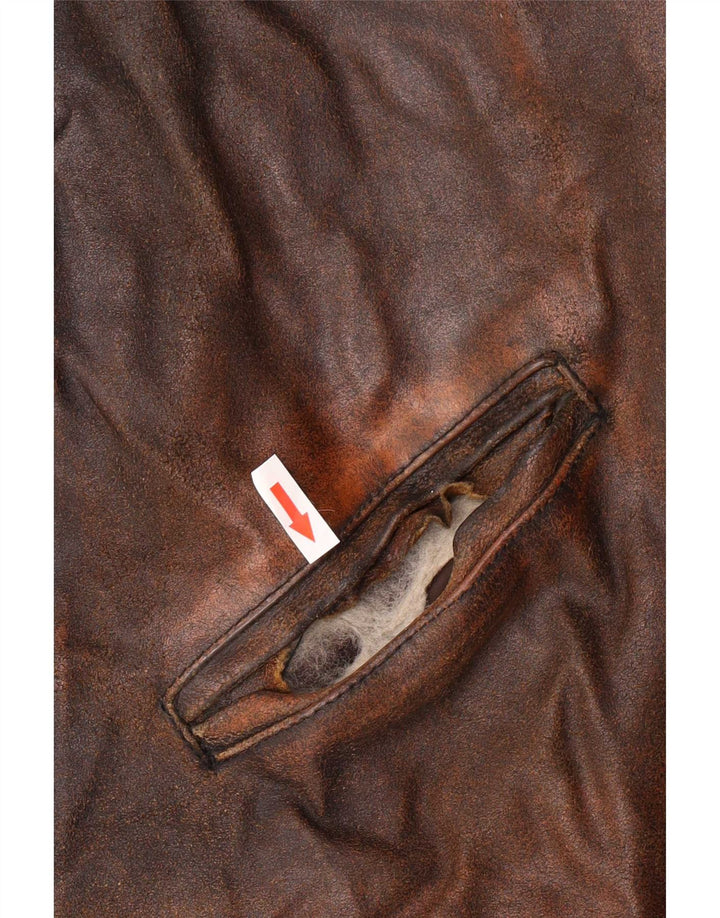 Chaqueta de cuero vintage para hombre Reino Unido 42 XL Marrón