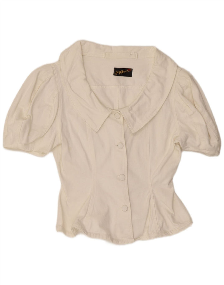 Vintage mujer camisa de manga corta blusa Reino Unido 12 blanco medio