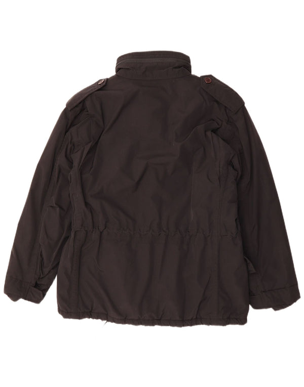 Alberto Aspesi Chaqueta militar con capucha para hombre UK 36 Small Poliéster negro