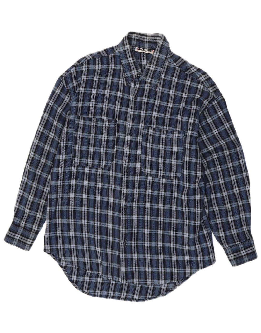 Enara Camice Camisa De Franela Hombre Algodón A Cuadros Azul Pequeño