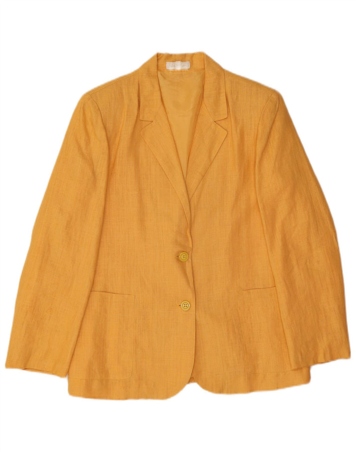 Vintage mujer 2 botones Blazer chaqueta IT 42 lino amarillo medio