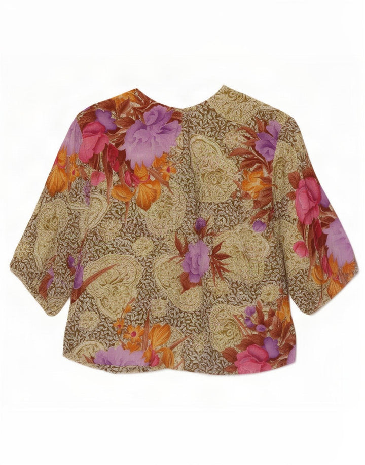 Vintage mujer crop camisa blusa Reino Unido 12 medio multicolor floral