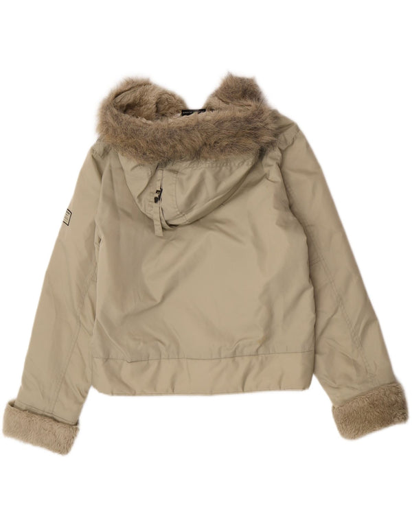 Dkny Chaqueta cortavientos con capucha para mujer UK 44 Medium Khaki Nylon
