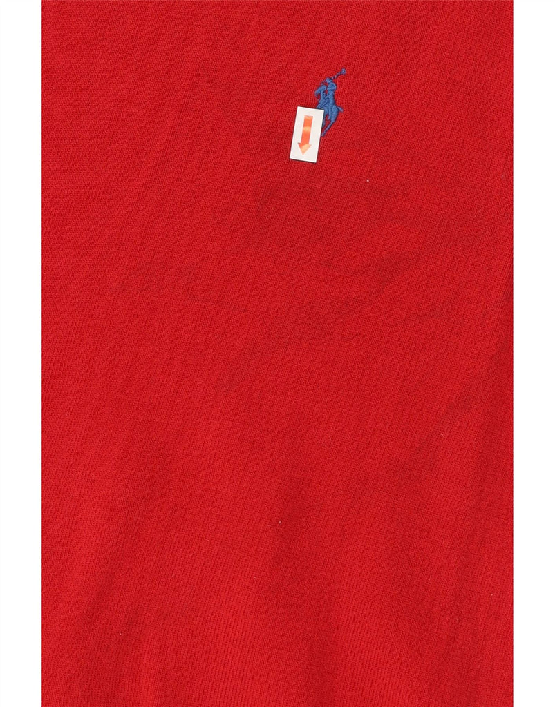 RALPH LAUREN Mens V-Neck Jumper Sweater Medium Red Cotton Vintage Ralph Lauren and Second-Hand Ralph Lauren from Messina Hembry 