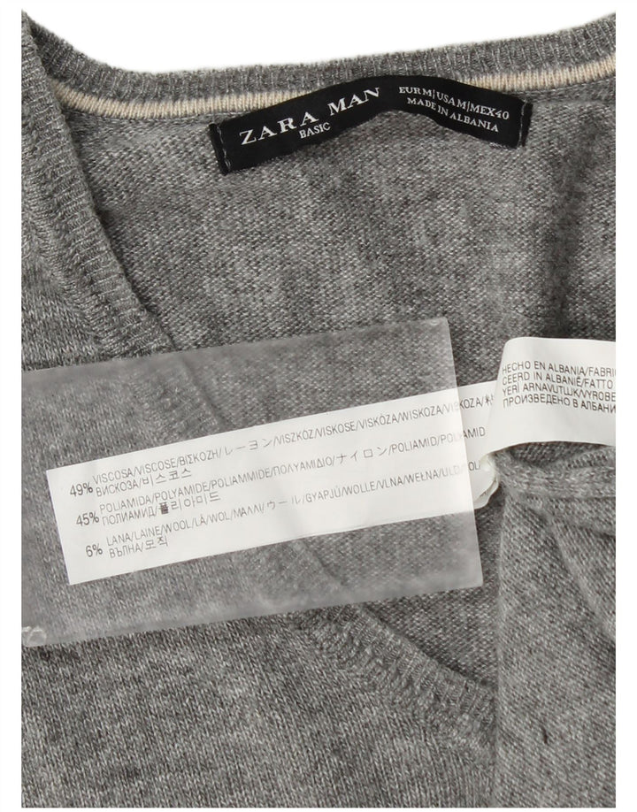Zara Hombre Jersey Cuello Pico Viscosa Gris Medio