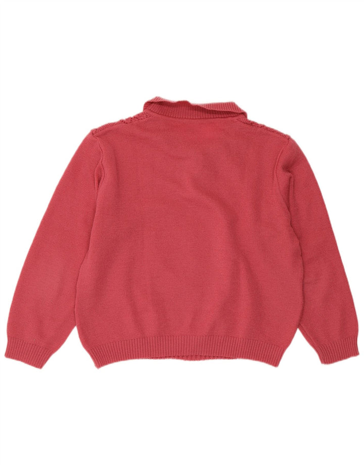 VINTAGE Mujer Crop Polo Cuello Jersey Suéter Reino Unido 16 Rosa Grande