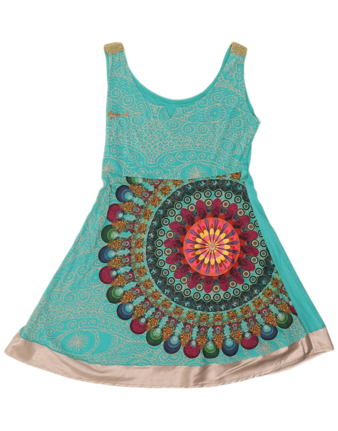 Desigual Vestido Gráfico A-Line para Mujer UK 44 Medio Turquesa Paisley