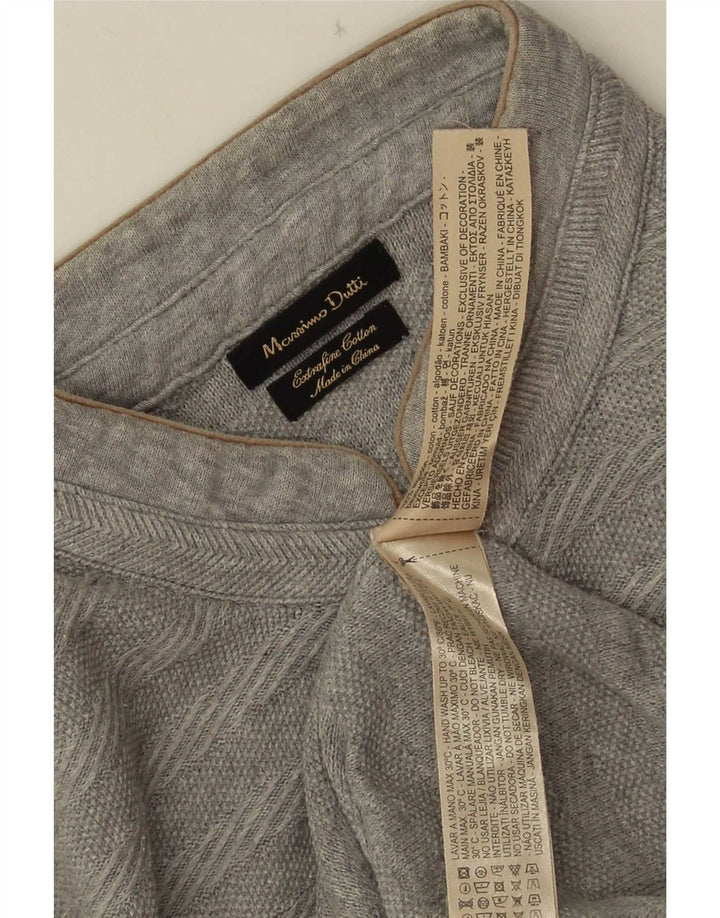 Massimo Dutti Jersey Hombre Cuello Botones XL Algodón Rayas Gris