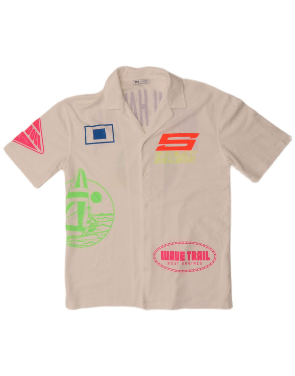 Zara Hombre Camisa Gráfica De Manga Corta Small Blanco