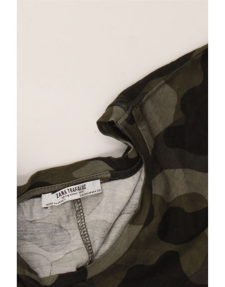 Zara Mujer Trafaluc Blusa Top UK 44 Camuflaje Verde Medio