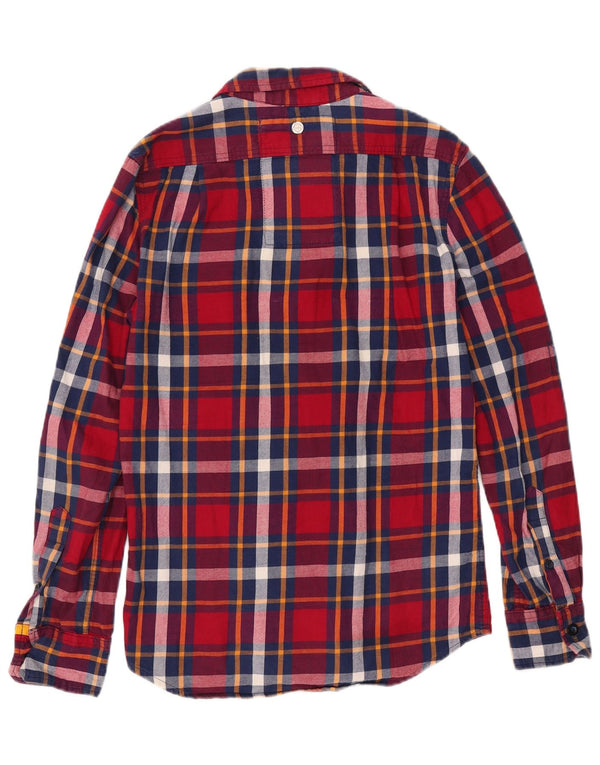 SUPERDRY Camisa de franela de corte clásico de algodón a cuadros rojos pequeños para hombre