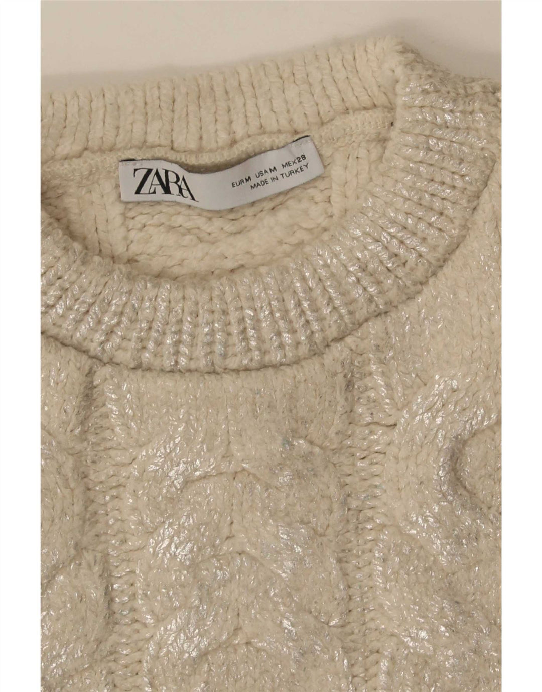 Zara Mujer Crop Crew Neck Jumper Sweater UK 44 Medio Beige