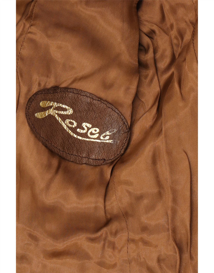 Vintage mujer 3 botones ante Blazer chaqueta IT 46 cuero marrón grande