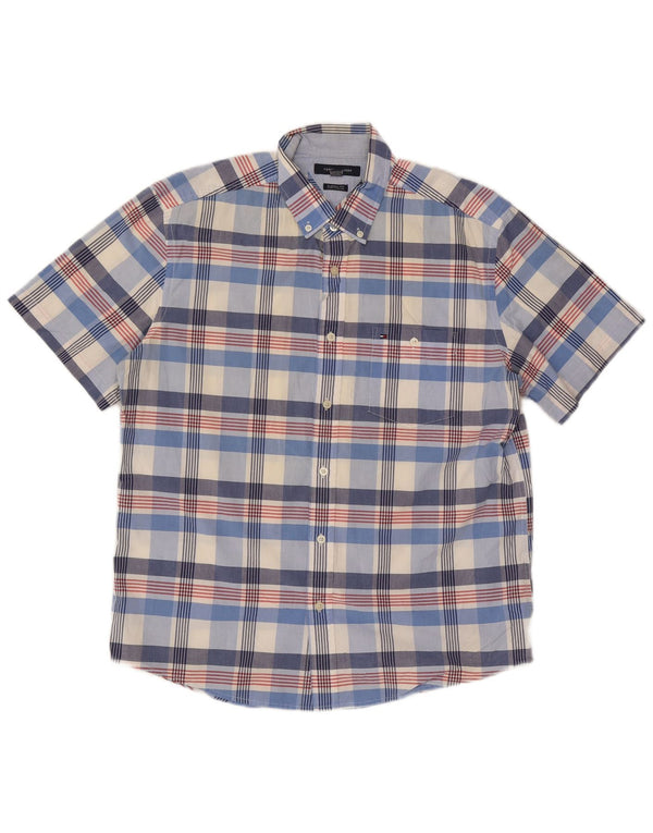 Camisa Tommy Hilfiger de manga corta de corte clásico para hombre de algodón a cuadros azules grandes