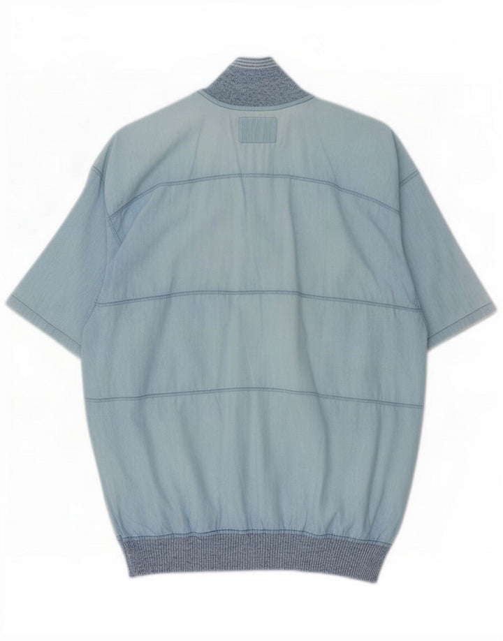 Malagrida Camisa tipo jersey de manga corta para hombre con bloques de color azul medio