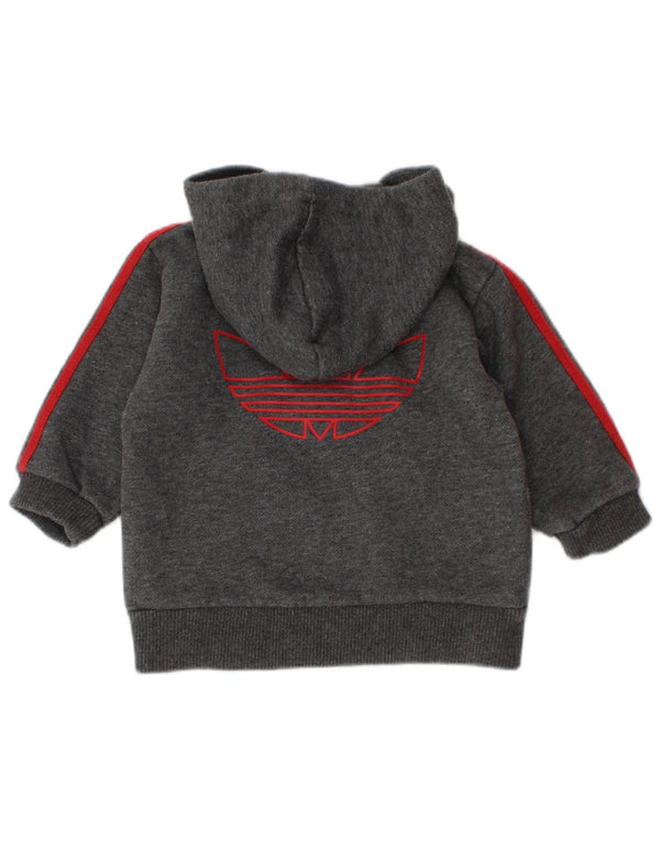 Adidas - Sudadera con capucha para bebé niño, diseño gráfico, cuello con botones, 3-6 meses, gris moteado