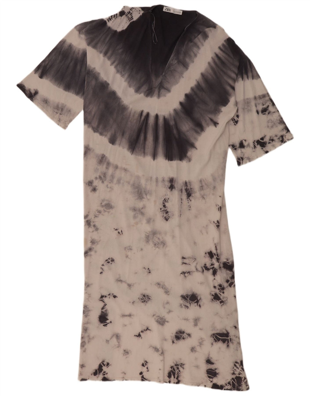 Zara Mujer Maxi Vestido Extragrande UK 40 Pequeño Gris Tie Dye Viscosa